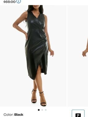 Sleeveless Faux Leather Wrap Midi Dress - Black